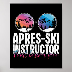 Poster Instrutor de Pós-Esqui Primeira Lição Engraçado Es