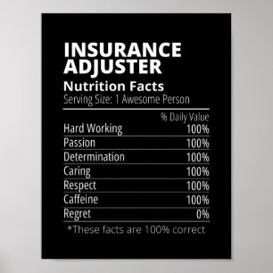 Poster Insurance Adjuster Nutrition Facts Funny