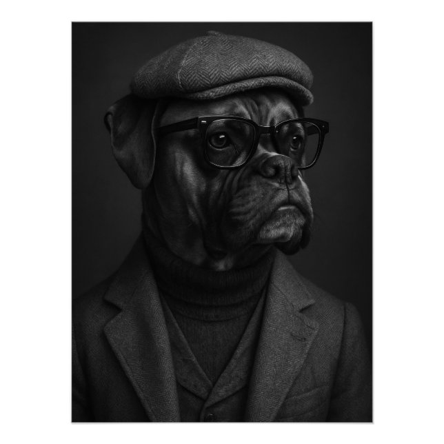 Pôster Intellectual Boxer Dog in Tweed Suit, Turtleneck (Frente)