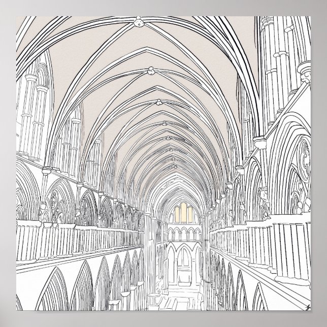 Poster Interior da Catedral de Salisbury | Desenho de lin (Frente)