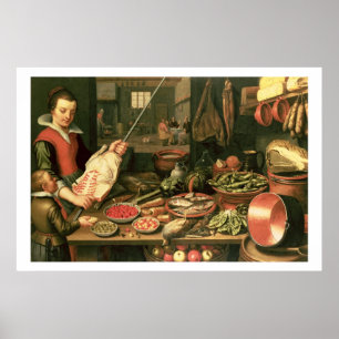 Pôster Interior da cozinha com um ajudante