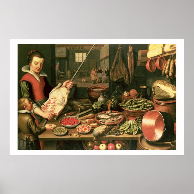 Pôster Interior da cozinha com um ajudante (Frente)