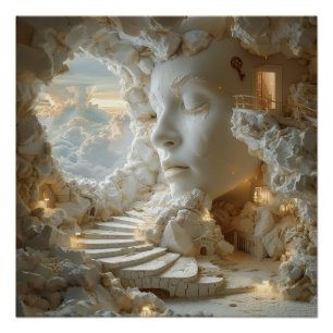 Pôster Interior de cabeça de mármore surrealista com esca