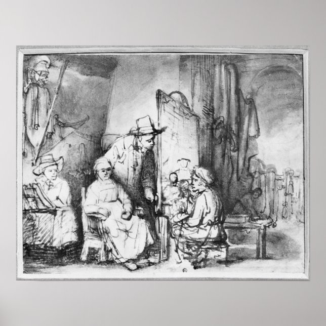 Poster Interior de estúdio com pintura de pintor (Frente)