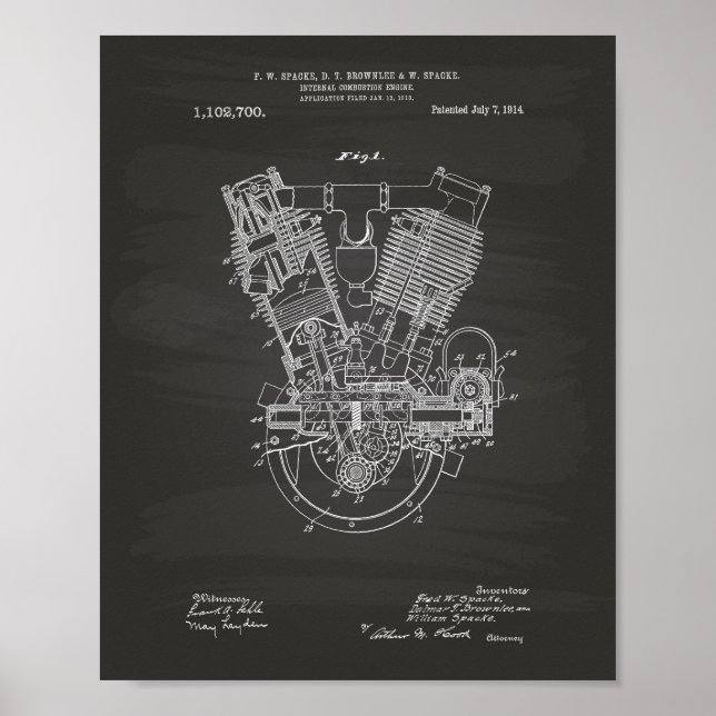 Pôster Internal Combustion Engine 1914 Patent Chalkboard (Frente)
