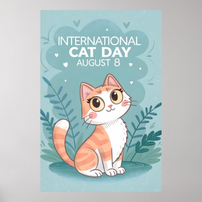 Poster International Cat Day Cute Whimsical Cat Art (Frente)