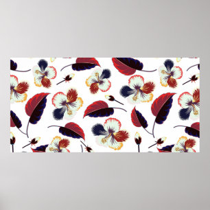 Poster Interseção do fluxo de hibisco estilizado elegan