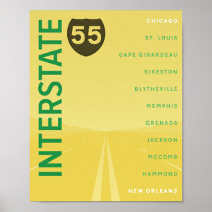 Poster Interstate 55 (I-55) (Amarelo)