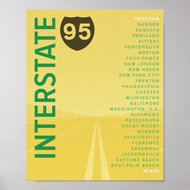Poster Interstate 95 (I-95) (Amarelo) (Frente)