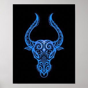 Poster Intrate Blue Taurus Zodiac em preto