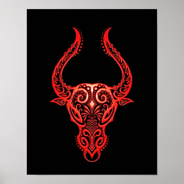 Poster Intrate Red Taurus Zodiac em Preto (Frente)