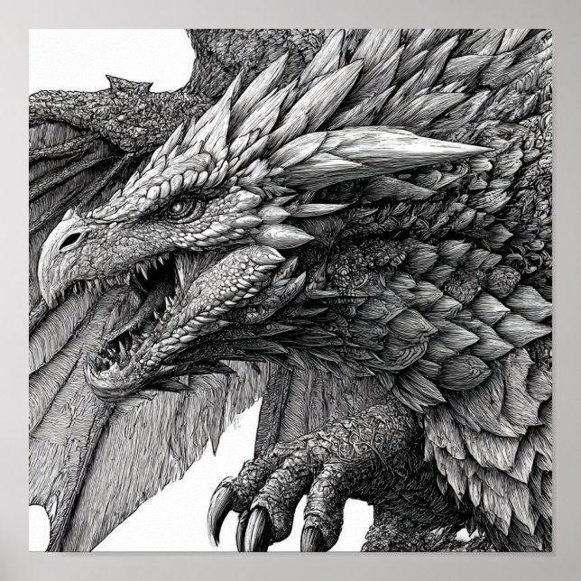 Poster Intricate Fantasy Illustration: Detailed Dragon (Frente)