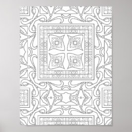 Poster Intricate Geometric Scrollwork Tile Mandala Art