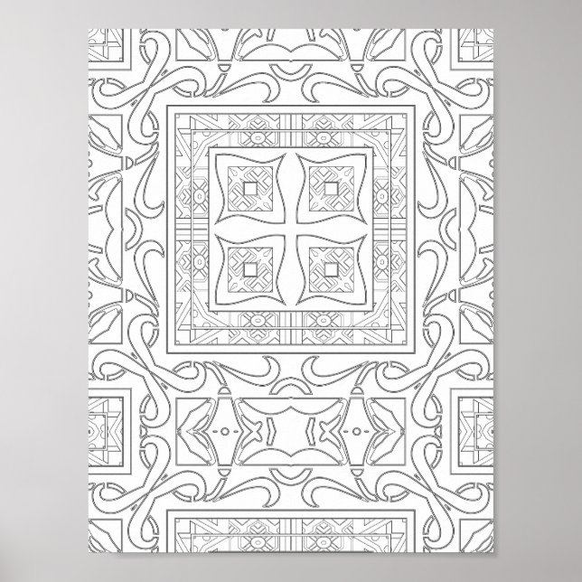 Poster Intricate Geometric Scrollwork Tile Mandala Art (Frente)