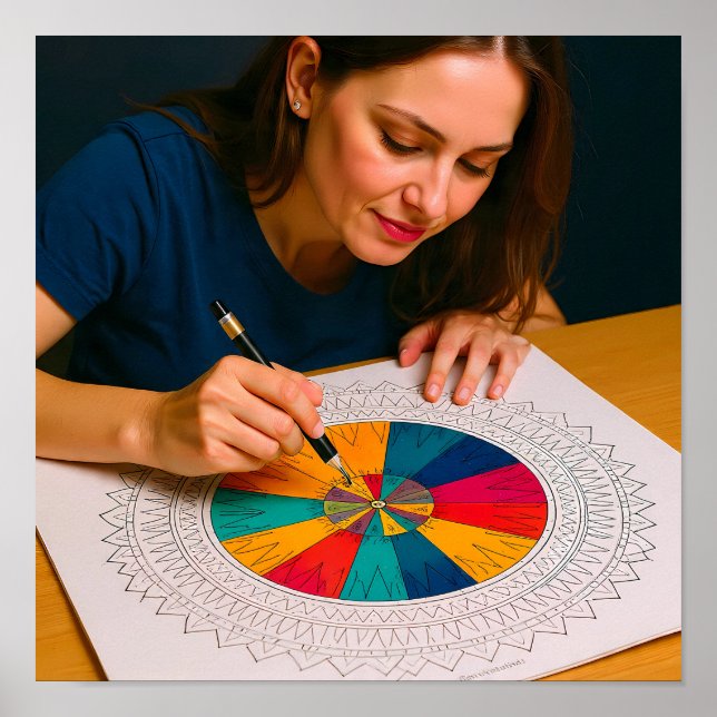 Poster Intricate Mandala Coloring Detail Technique (Frente)