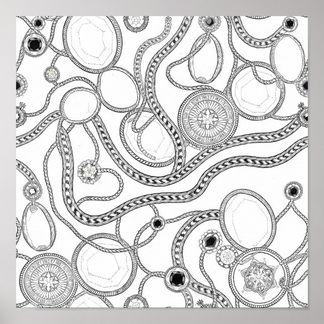 Poster Intricate Wealth Decoupage Template Line Art (Frente)