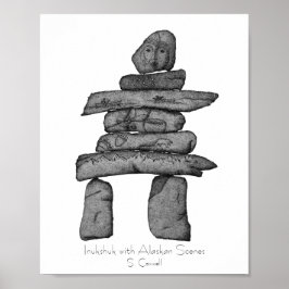 Poster Inukshuk com arte de pontas das Cenas do Alasca