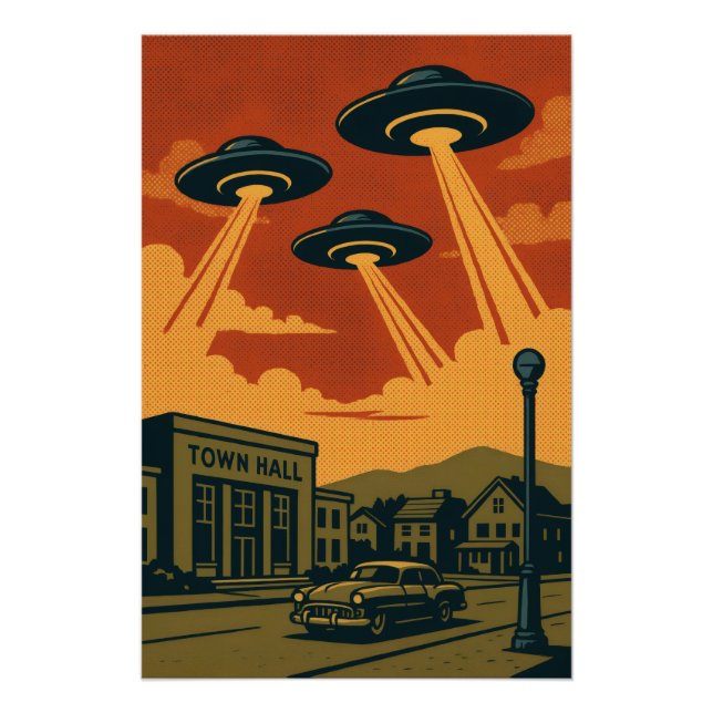 Pôster Invasão de Alienígena MCM de pop Art (Frente)
