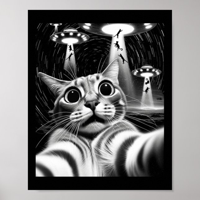 Poster Invasão de Ufo de Gato _ Meme de Gato Engraçado Ga (Frente)