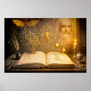 Poster Invenções de Da Vinci de um antigo livro de esboço