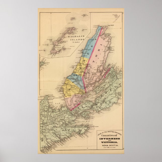 Pôster Inverness, Condados Victoria, NS (Frente)