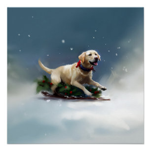 Pôster Inverno de neve de Natal Labrador