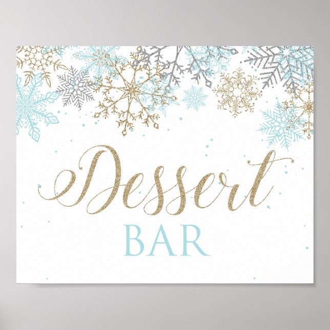 Poster Inverno de Onederland Dessert Bar Sinal Azul Floco (Frente)