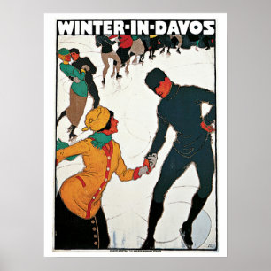 Pôster Inverno do vintage no anúncio do viagem de Davos