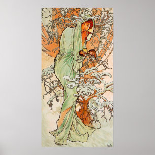 Poster Inverno do vintage por Alphonse Mucha