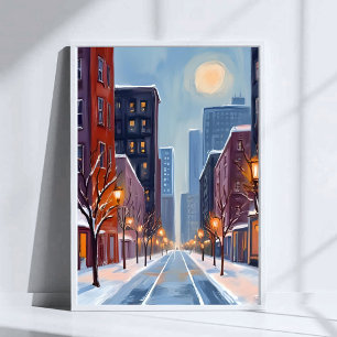 Poster Inverno em Boston   Aquarela da Cidade de Massachu
