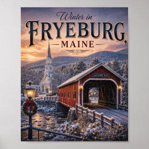Poster Inverno em Fryeburg Maine Cartaz de Férias Vintage