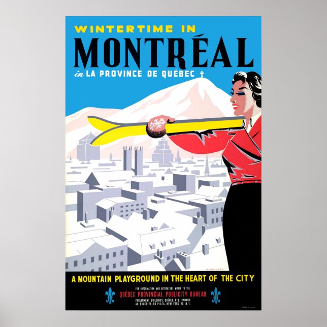 Poster Inverno em Montreal, mulher com equipamento de esq (Frente)