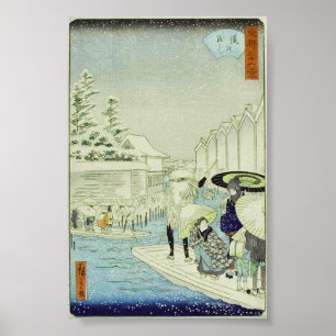Pôster Inverno japonês na arte Woodblock Ukiyo-E da águ