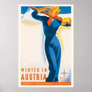 Poster Inverno na Áustria Cartaz de Esqui Vintage - Enqua