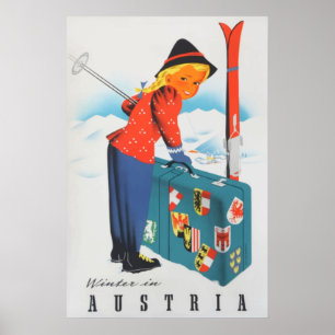 Poster Inverno na Áustria Viagens vintage
