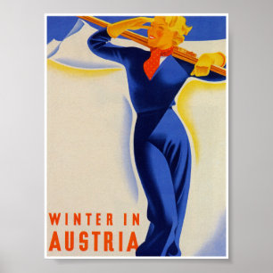 Poster Inverno na Áustria Viagens vintage