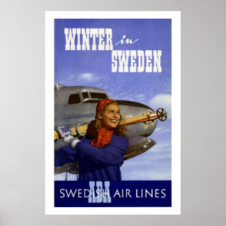 Poster Inverno na Viagens vintage da Suecia
