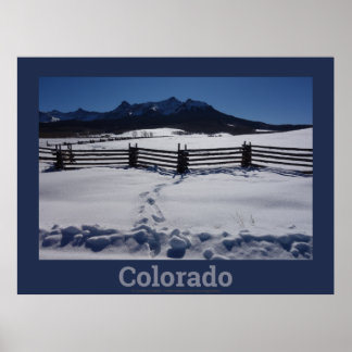 Poster Inverno no Colorado com Cerca Rústica Cordilheira