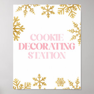 Poster Inverno Onederland Cookie Decorando Rosa Dourado