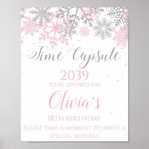 Poster Inverno ONEderland - Sinal de cápsula Prata rosa