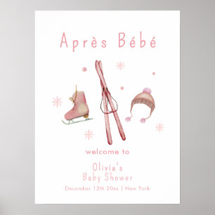 Poster Inverno Rosa Após Bebê Esqui Bem-vindo ao Chá de B