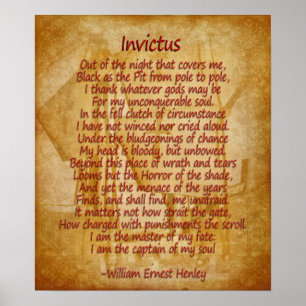 Poster Invictus, poem on parchment look background