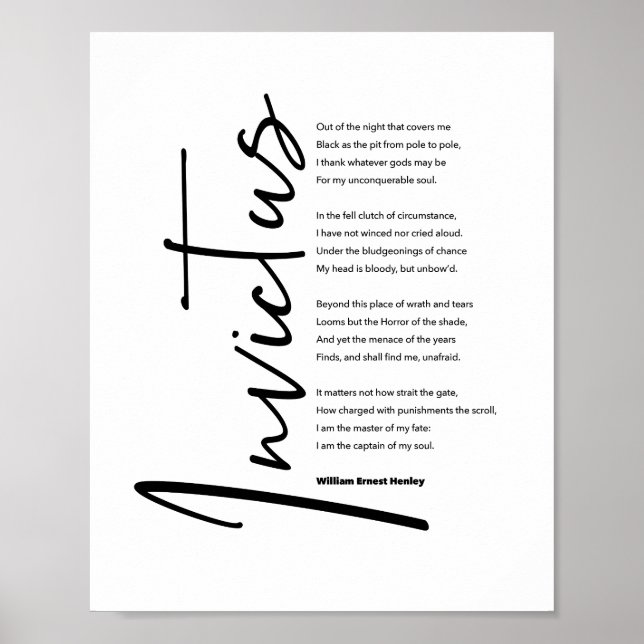 Poster Invictus Poem por Henley em Script Preto Moderno (Frente)