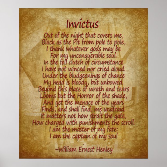 Poster Invictus, poema em pergaminho, olhar para o fundo (Frente)