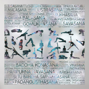 Poster Ioga Asanas/labradorite sânscrito da arte palavra
