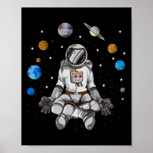 Poster Ioga Astronauta Espaço Galáxia Planetas Meditar Lu