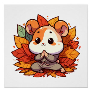Pôster Ioga de hamster outono Kawaii