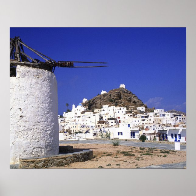 Pôster Ios, Grécia. Bela e crocante, branca e (Frente)