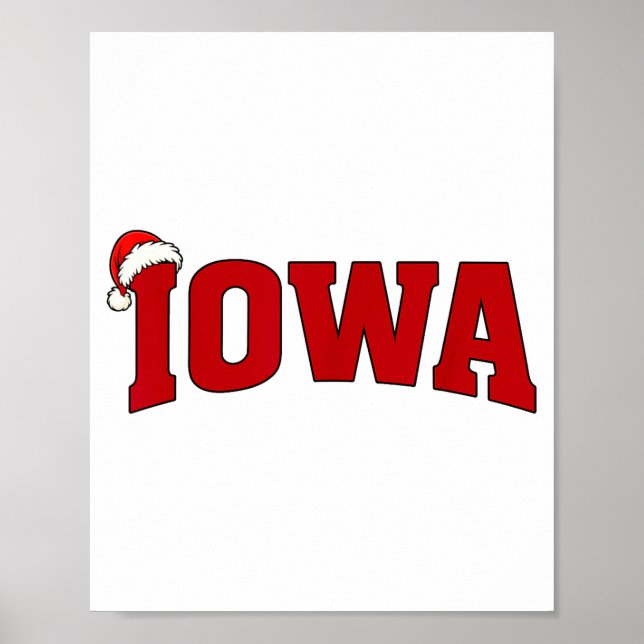 Poster Iowa Christmas Santa Hat Retro Throwback Souvenir  (Frente)