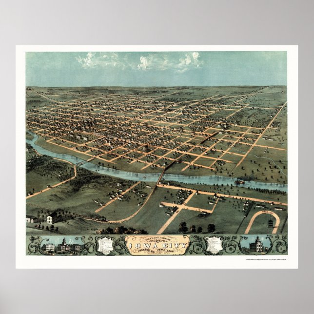 Poster Iowa City, IA Panorâmica - 1868 (Frente)